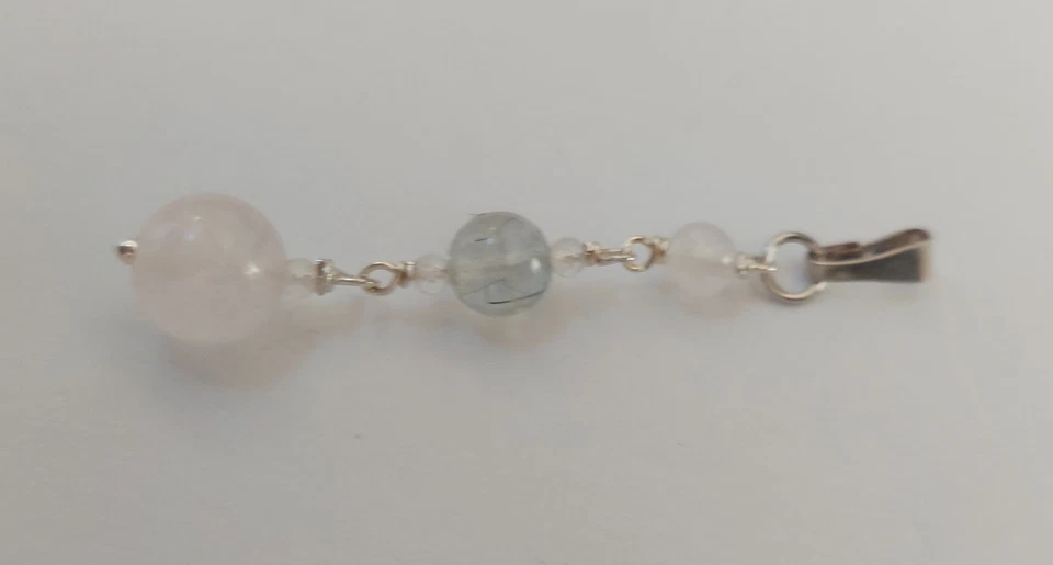 Ciondolo in argento 925 con pietra prenite naturale quarzo rosa regalo natale - Immagine 3 di 4