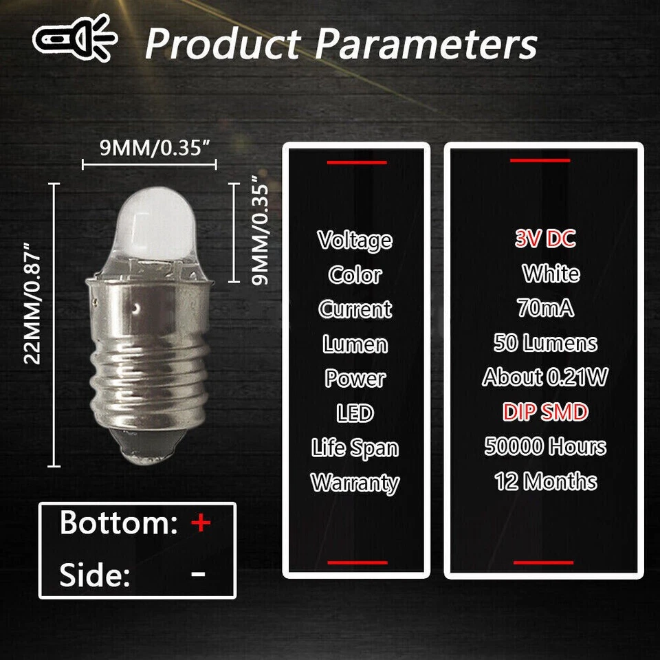 4pcs E10 LED 3V Bulb Screw Globe for Flashlight Torch Head lamp Bicycle White - Image 4 of 4