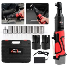 3/8'' Electric Cordless Ratchet Right Angle Wrench Impact Power Tool 2 batteries