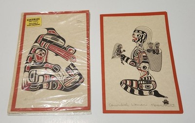 LOT OF TWO VINTAGE INDIGENOUS  NORTHWEST COAST NATIVE ART CARDS SIGNED  HUNT