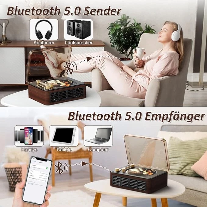 Bluetooth CD Player Tragbar mit Lautsprecher Retro CD-Player mit FM Radio - Bild 3 von 4