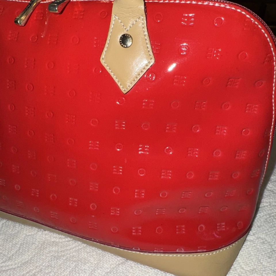 Arcadia Patent Leather Handbag Red And Beige - Image 3 of 4