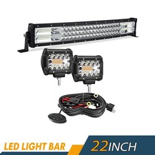 22 Inch 306W Triple Row LED Light Bar 2x 4 Inch Cube Lights Wiring Harness