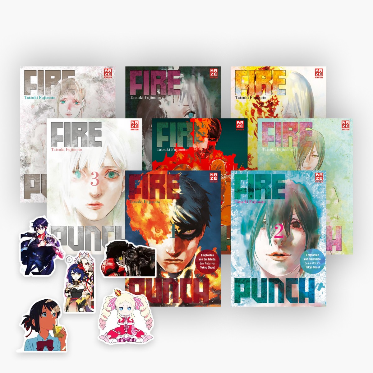 Tatsuki Fujimoto Fire Punch Band 1-8 plus 1 exklusives Stickerset