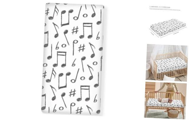 Music Note Print Fitted Crib Sheet for Standard Baby Cribs