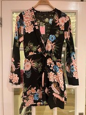 PLT Black floral long sleeve wrap dress size 10 - BNWT
