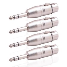 Smithok 4 Pack XLR Female to 1/4" TRS Adapter, Balanced Silver