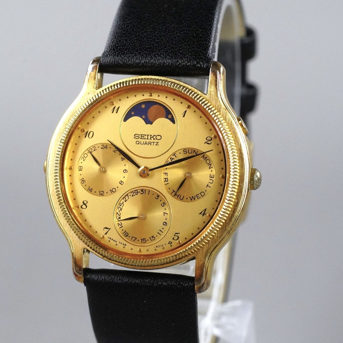 SEIKO Vintage 7F38-6180 Triple Calendar Moon Phase Men's Watch