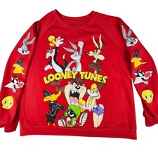 Looney Tunes Characters Sweatshirt XXL Red Crew Neck Bugs Bunny Taz Tweety Daffy