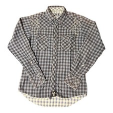 Rock 47 Wrangler Western Pearl Snap Men's S Plaid Shirt Cowboy Rodeo Ranchwear