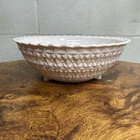 Vintage Jeanette Buttons & Bows Shell Pink Milk Glass Holiday Footed Bowl 11”