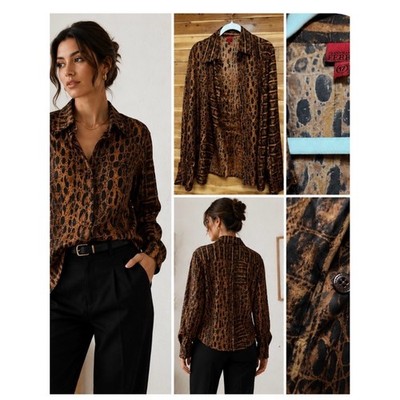 Gianfranco Ferre Brown Animal Print Button Down Shirt Long Sleeve Blouse Size 42