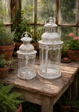 2er SET ANTIK STIL LATERNE WINDLICHT METALL SHABBY GARTENDEKO GARTEN METALL