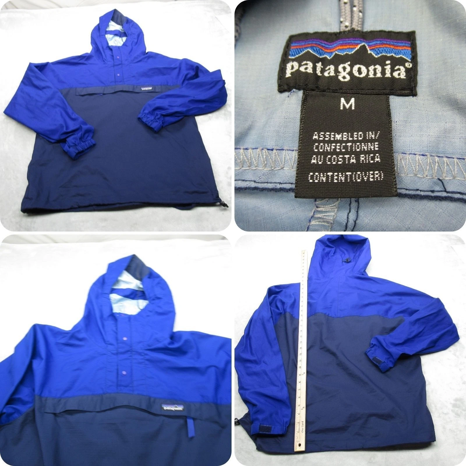 Patagonia Rain Jacket Men Medium Blue Ripstop Pneumatic Anorak Light Pack VTG 90