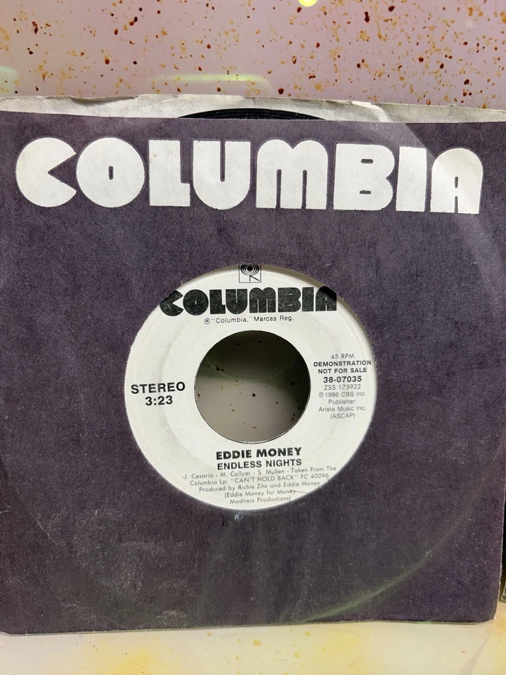 Eddie Money Promo Lot Of 3 45 Vinyl Endless Nights Love In Eyes Big Crash Record - Image 4 of 4