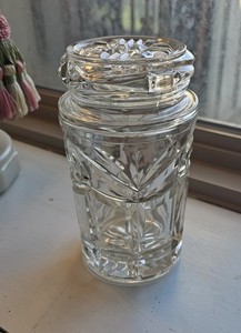 Pressed Edwardian VINTAGE Glass Pickle Jar 6"T × 3.5"D Excellent Condition w/Lid