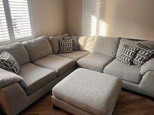 DFS Corner Sofa Large Grey Euphoria With Large Foot Stool 