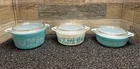 Vintage Pyrex Amish Butterprint Turquoise Casserole Dishes w/ Lids - Set of 3