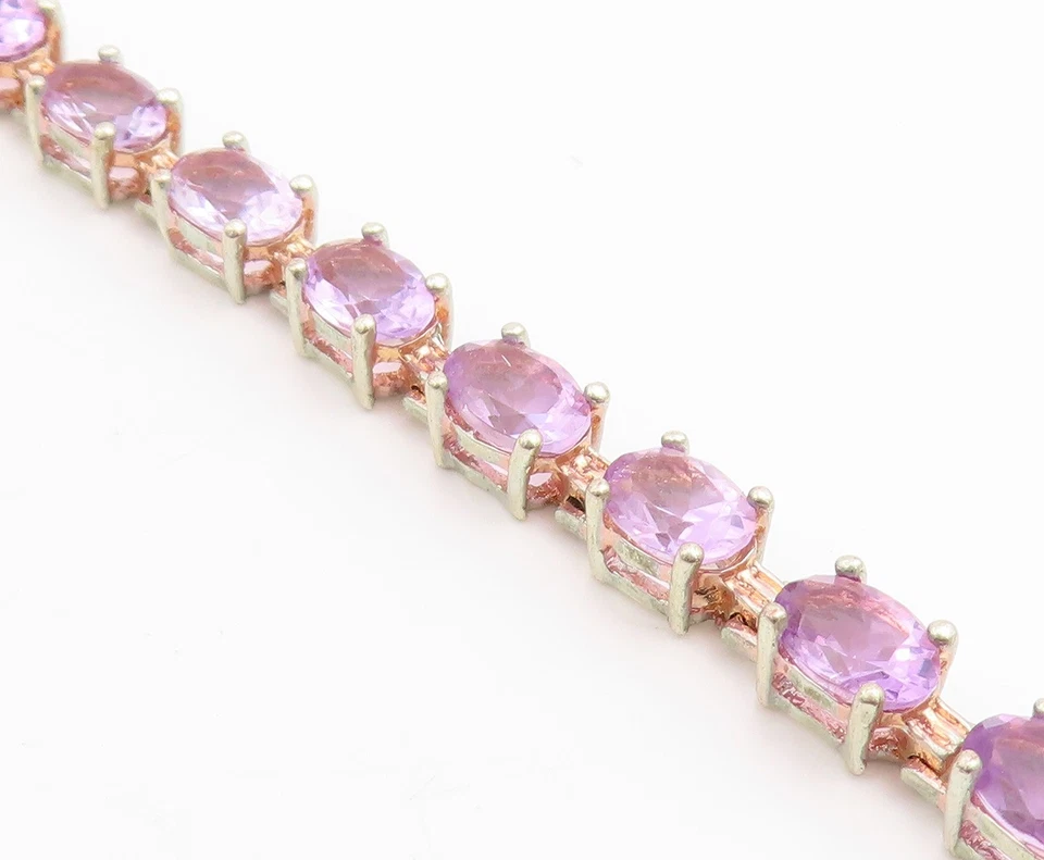 Pulsera de plata de ley 925 vintage ovalada amatista cadena de eslabones distintivos BT11436 Foto 4 de 4