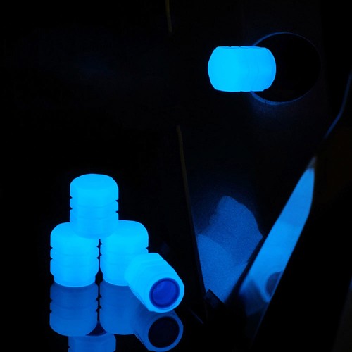 4x Blue Fluorescent Car Tire Valve Caps Luminous Tire Valve Stem Cap Accessories - Picture 3 of 10