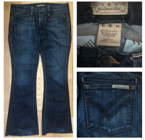 Low Rise Dark Wash Raw Hem Jeans 27 