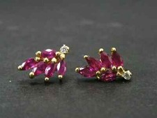 14K Yellow Gold Plated 2Ct Marquise Cut Lab Created Pink Ruby Stud Halo Earrings