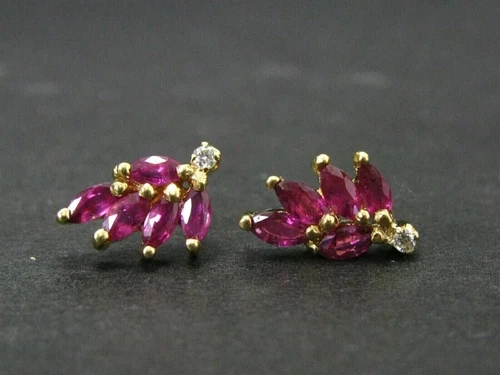 14K Yellow Gold Plated 2Ct Marquise Cut Lab Created Pink Ruby Stud Halo Earrings