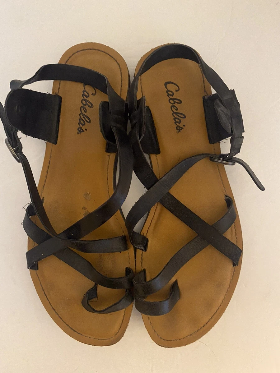 Cabelas Black Leather Strappy Sandals Womens Size 9 Buckle