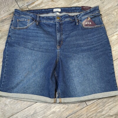 Ava & Viv Dark Wash Women's Size 24W Roll Cuff Bermuda Blue Denim Jean Shorts 
