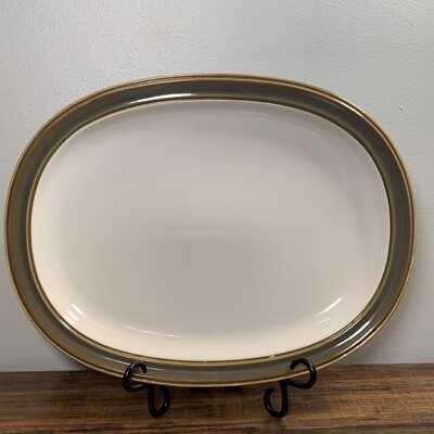 #ad #ad Dansk Sirocco Spruce Green Rim Stoneware Serving Platter 10.5” x 14quot; Oval $24.95