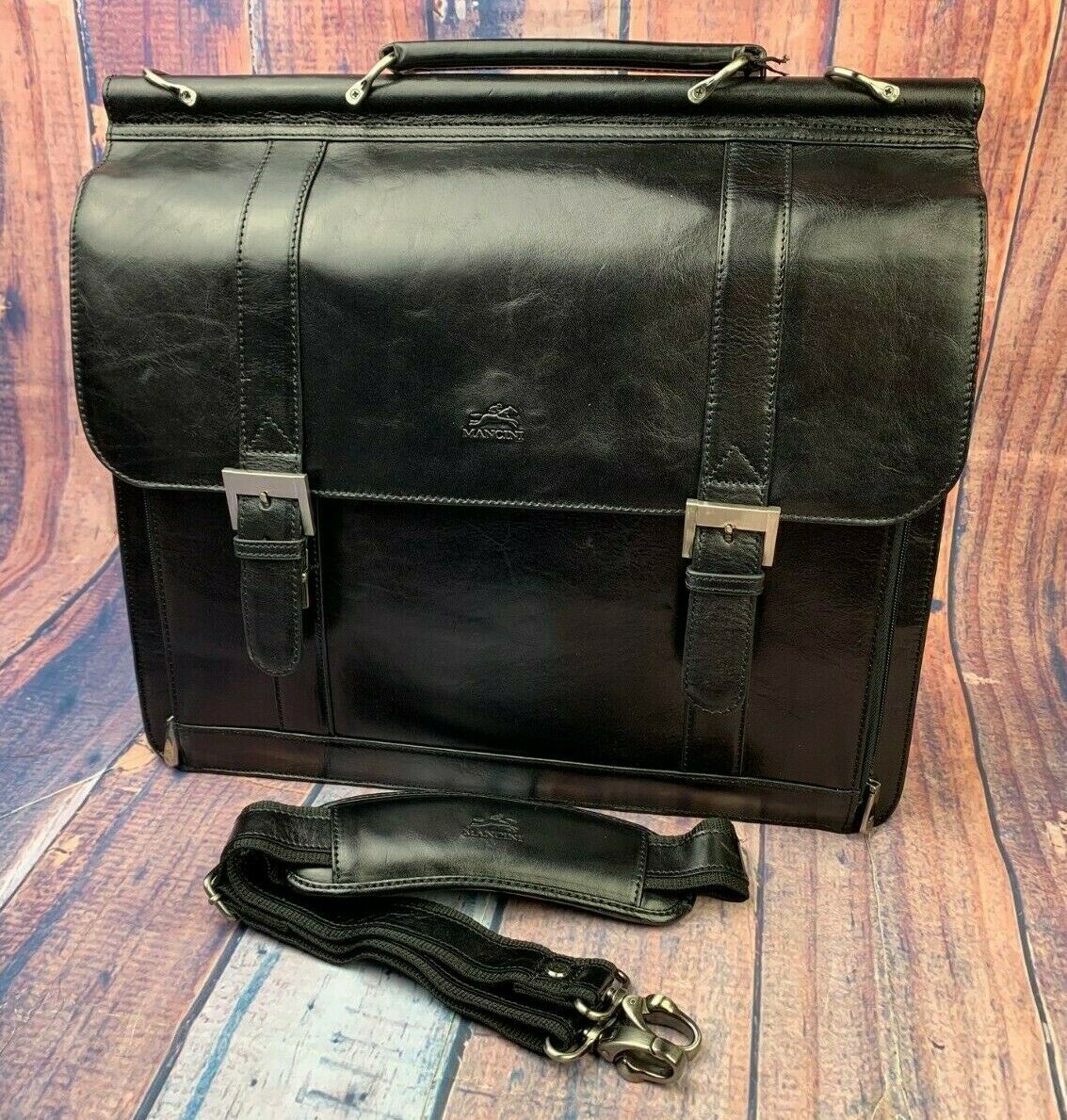 Mancini Leather Goods Luxurious Italian Leather Laptop Brief
