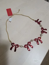 Jingle & Joy Christmas Red Bow Necklace