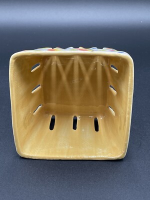 Anthropologie Floral Ceramic Berry Basket Yellow Motif 2.5