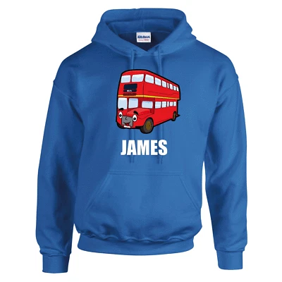 AWDIS Girls Boys Personalised Red Bus Hooded Sweatshirt Top Hoody Hoodies