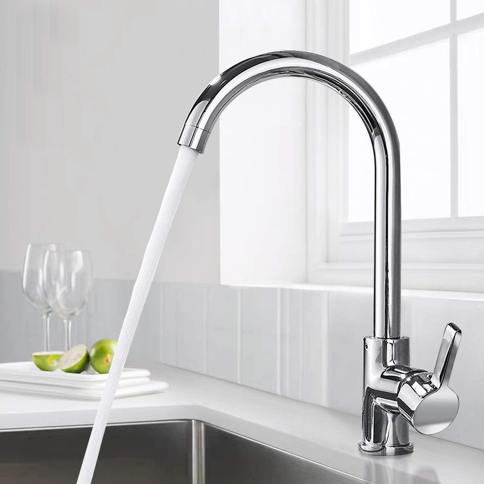 Modern Kitchen Sink Mixer Taps Swivel Spout Twin Lever Tap Mono Faucet