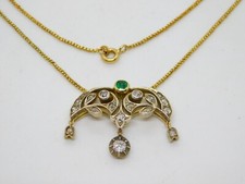 Victorian 18ct Gold, 1ct Diamond & Emerald Belle �poque Floral Pendant Necklace