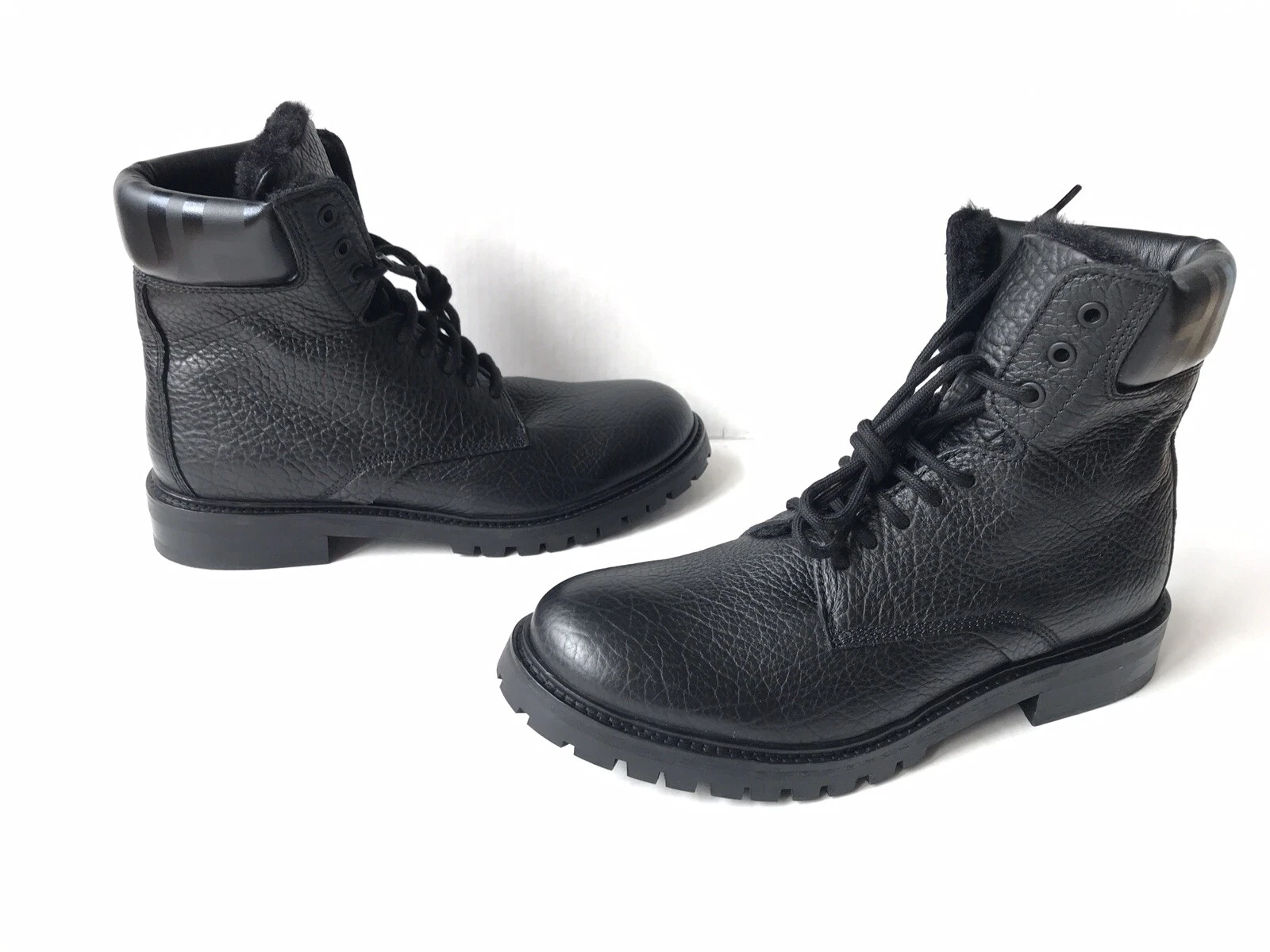 HUGO Men's Black Faux-fur-lined Boots In Grainy Leather. Size 8