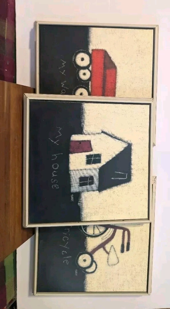 Lot Of 3 Emily Adams Art Prints Vintage My Tricycle, House & Wagon