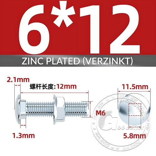 Schloßschrauben mit Muttern Verzinkt DIN603 Flachrundschrauben M4,M5,M6,M8,M10 - Picture 24 of 101