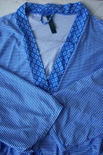 Laura Ashley Blue/White Stripe Long Sleeve Soft Stretch Robe Womens Small