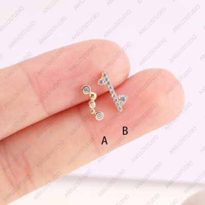 Natural Diamond 14K Solid Yellow Gold Stud Post Engagement Wave Earrings Jewelry