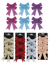 Christmas Tinsel Bows Tree Decoration 2/3 Packs - Choose Colour & Size
