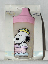 NEW IN PKG. VINTAGE BABY SNOOPY FROM PEANUTS PINK NON-SPILL CUP 9 oz.