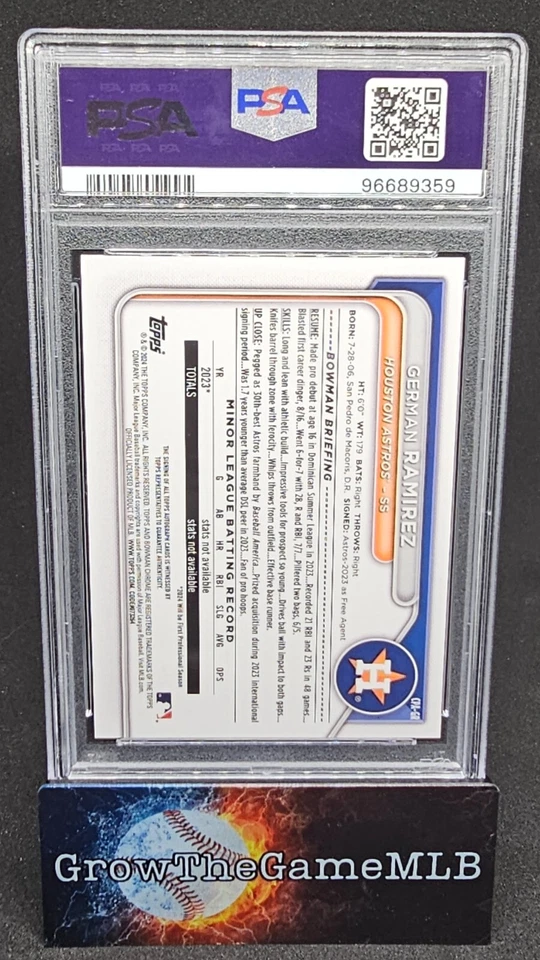 2024 Bowman Chrome German Ramirez 1st Bowman Auto Gold Lava /50 PSA 10 #CPA-GR - Image 2 of 2