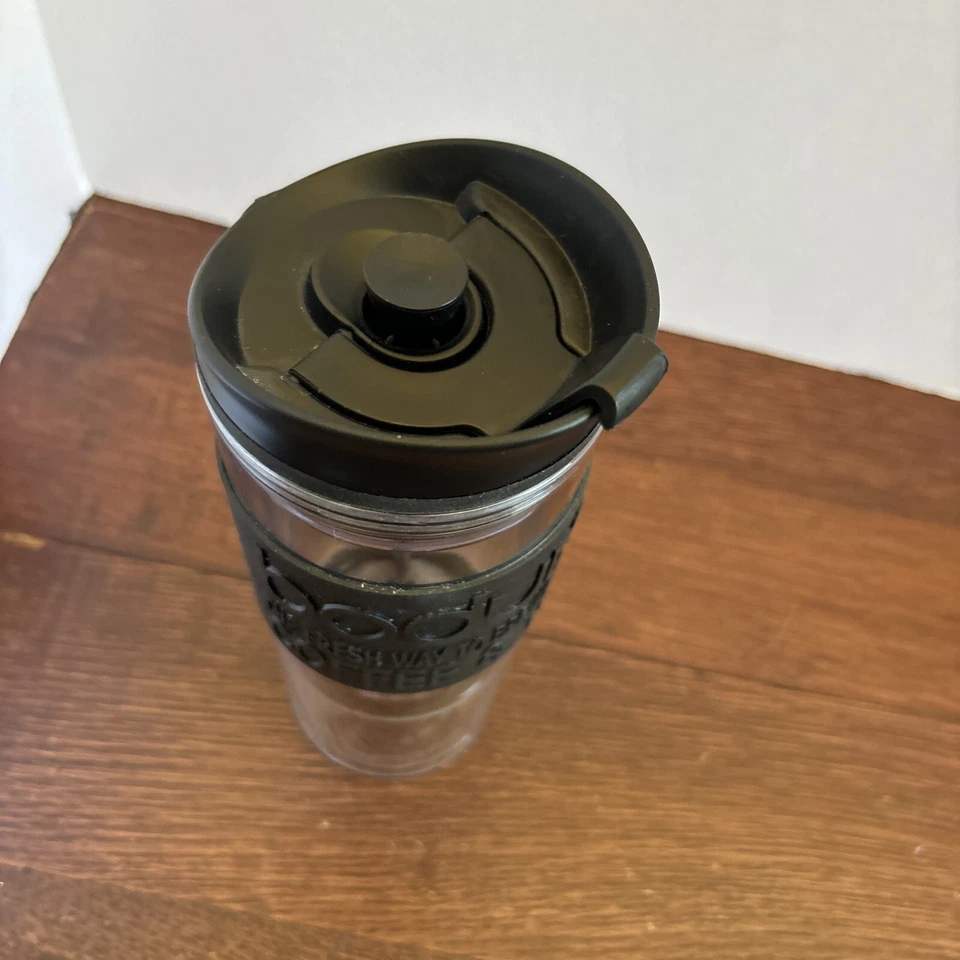 Taza de té de café de plástico aislante de viaje Bodum French Press 12 oz negra Foto 2 de 4