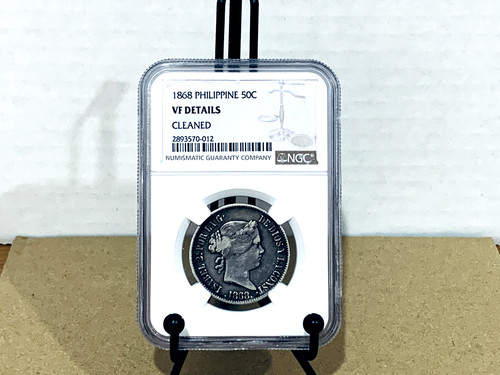 1868 Philippine 50c NGC VF Very Fine Details Cleaned #2893570-012