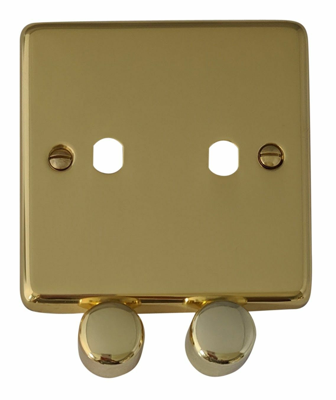 G&H CB12-PK Standard Plate Polished Brass 2 Gang Dimmer Plate inc Dimmer Knobs