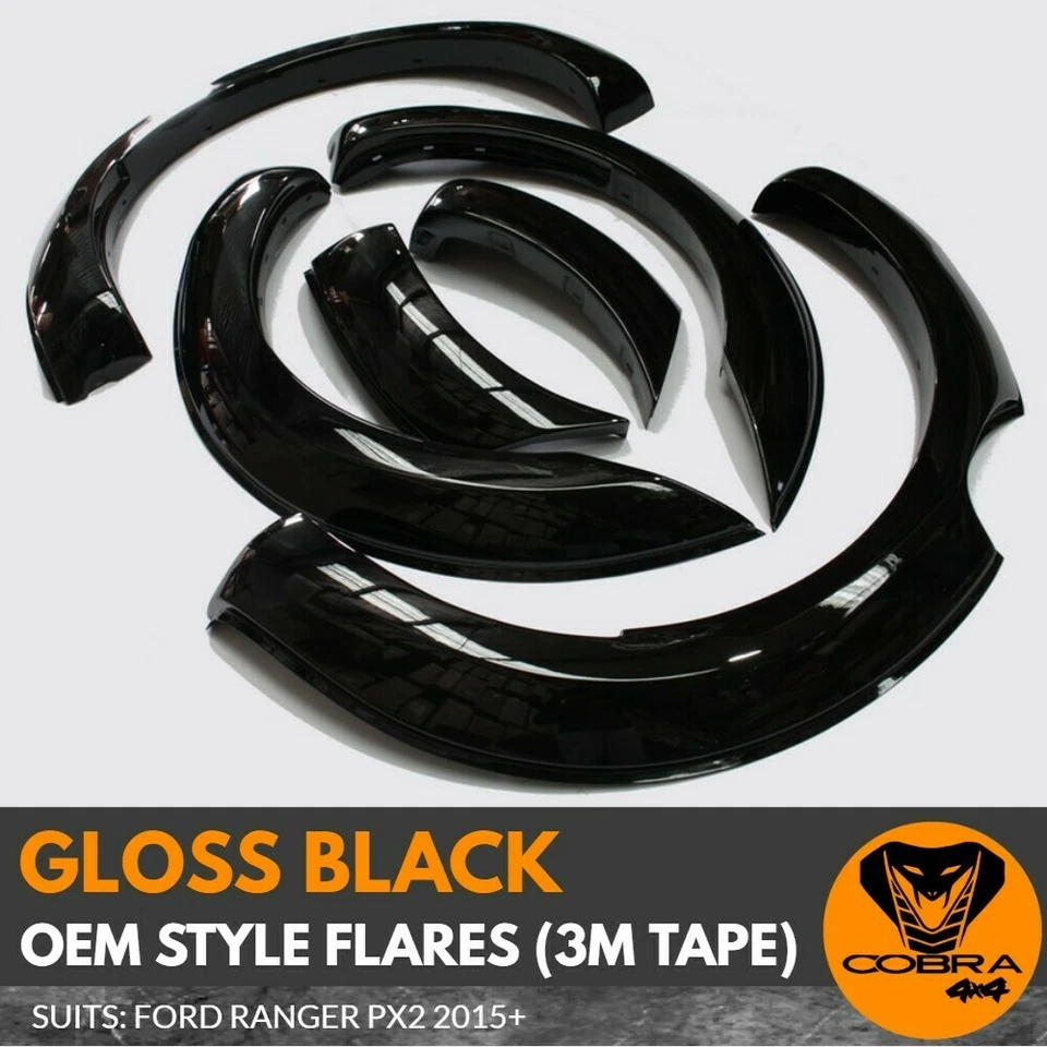 FENDER FLARES FITS FORD RANGER PX2 MK2 2015 - 2018 KIT GLOSS BLACK GUARD 3m tape - image 2 of 4