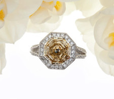 Fancy Deep Brownish Yellow Octagonal-Cut 4.03CT Citrine With White CZ Halo Ring