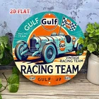 [2D Flat] Tin Metal Signs Vintage Gulf Racing Team Metal Wall Art - Rustic Round